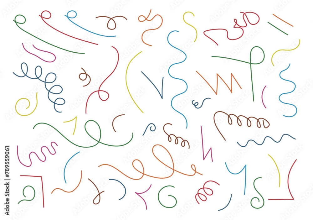 Creative squiggles, curves, waves, zigzags. Trendy freehand decorations. Isolated vector