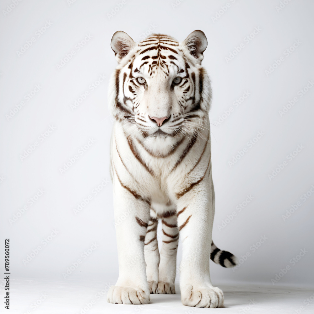 View of white tiger in white background, Generated by Ai. View of white tiger in white background, Generated by Ai.