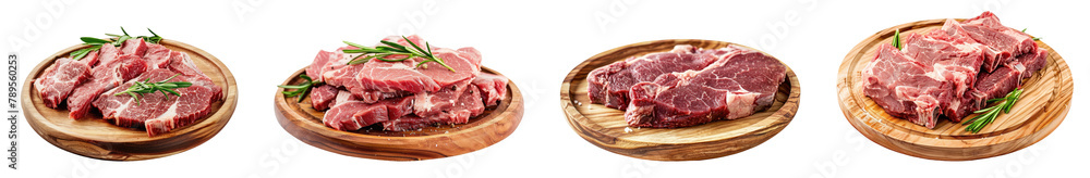 fresh raw meat on wooden plate isolated on white or transparent background png cutout clipping path fresh raw meat on wooden plate isolated on white or transparent background png cutout clipping path