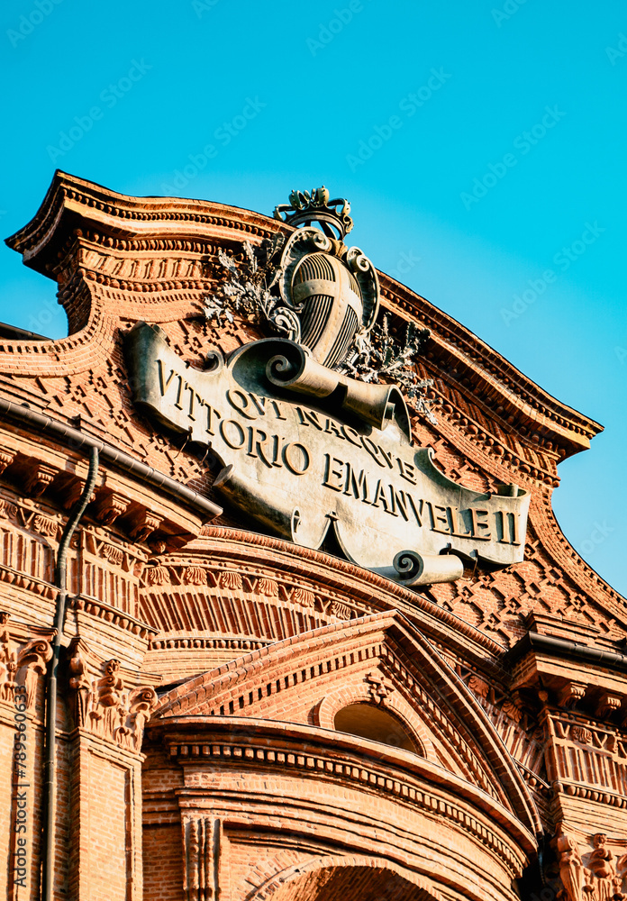 facade of a building Historic monument of the city of Turin in Italy.