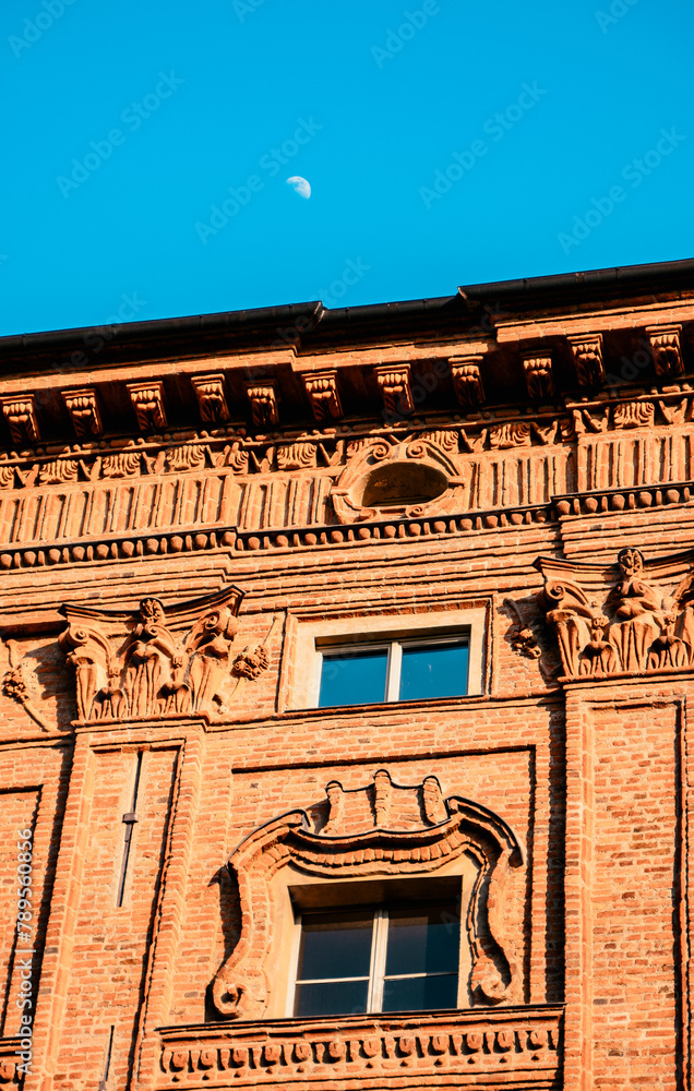 facade of a building Historic monument of the city of Turin in Italy.