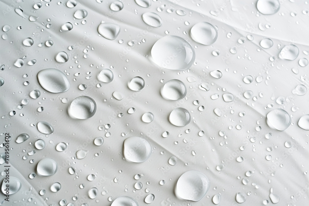 Water droplets on a gray background. Abstract natural background of drops. Water drops on waterproof fabric background. Water droplets on a gray background. Abstract natural background of drops. Water drops on waterproof fabric background.