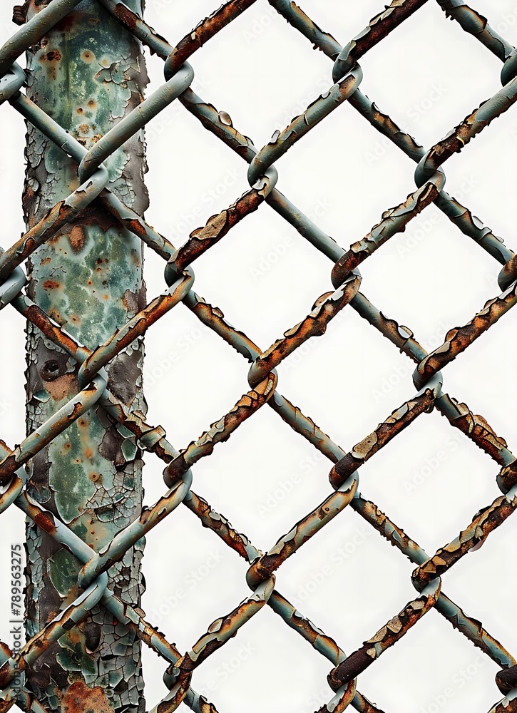 Fototapeta premium A rusted metal fence with a twisted rope pattern. The fence is old and worn
