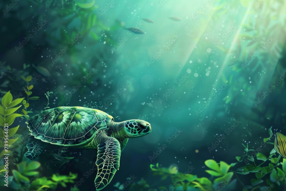 Fototapeta premium Swimming Turtle in Ocean