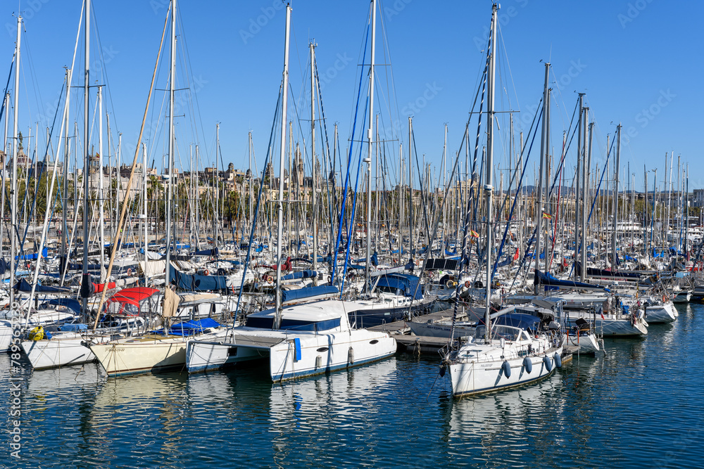 Barcelona, Spain: Sailboats in the harbor