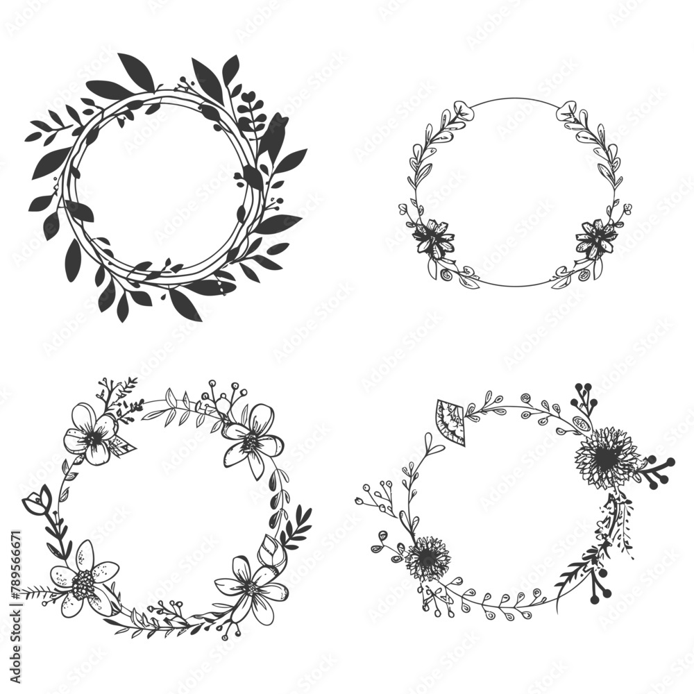 floral round line frames wedding invitation element black color only floral round line frames wedding invitation element black color only