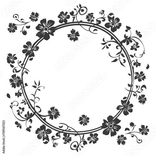 floral round line frames wedding invitation element black color only