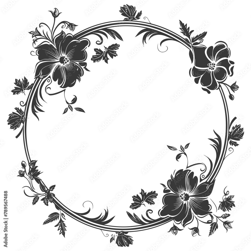 floral round line frames wedding invitation element black color only