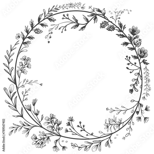 floral round line frames wedding invitation element black color only