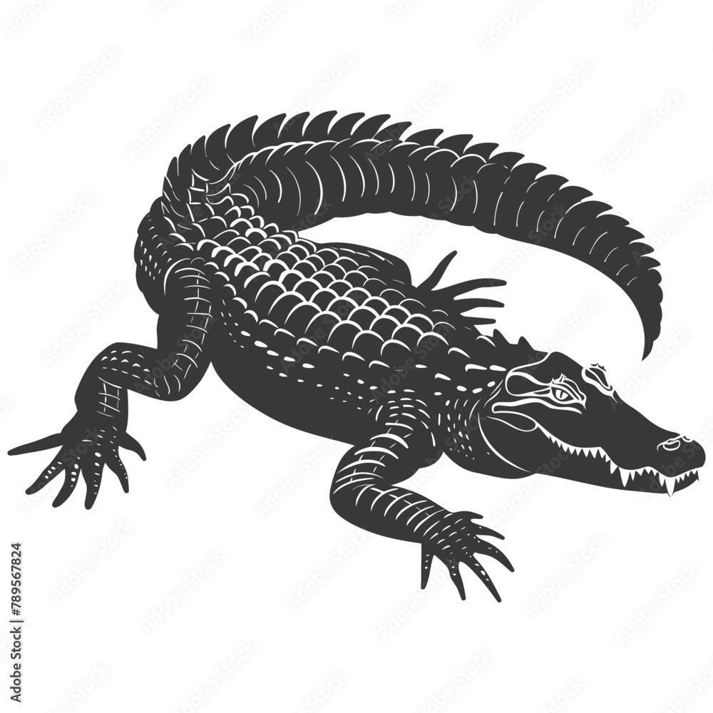 Fototapeta premium Silhouette alligator animal black color only full body