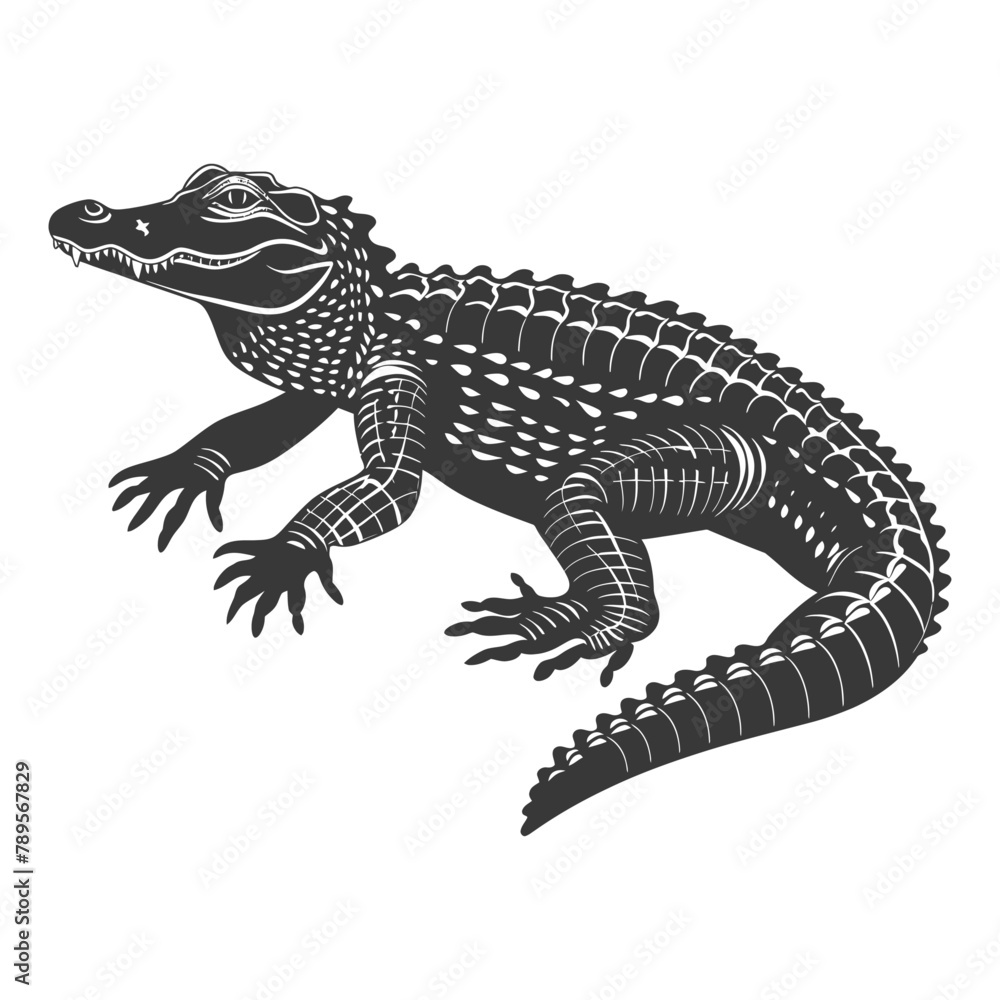 Fototapeta premium Silhouette alligator animal black color only full body