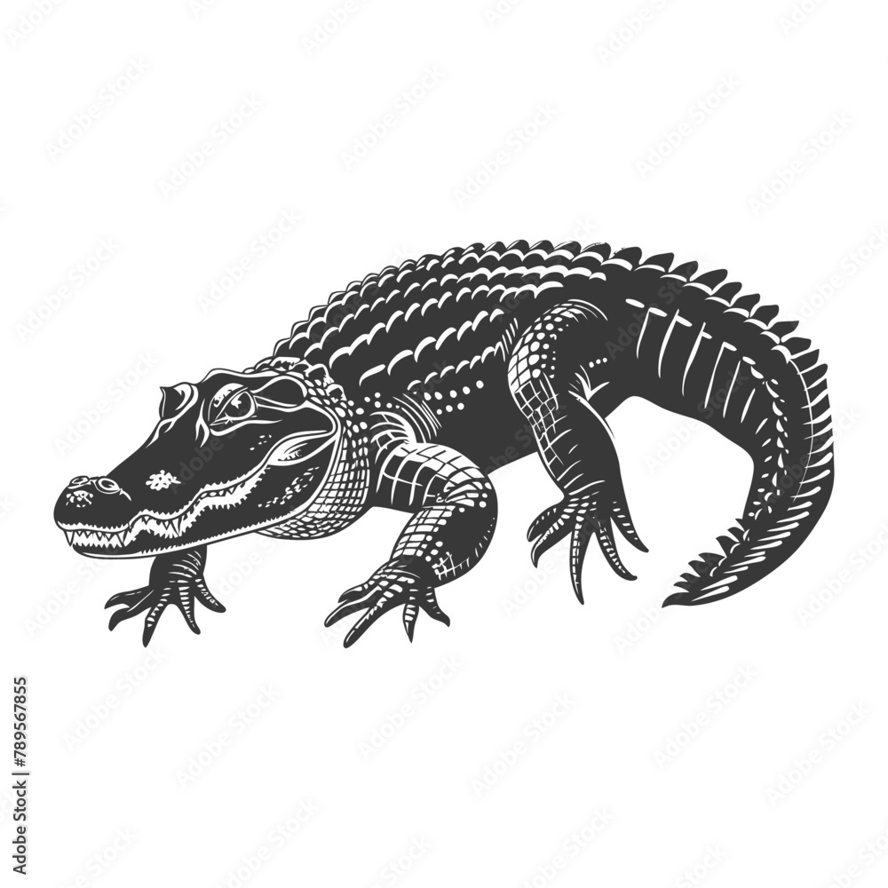 Obraz premium Silhouette alligator animal black color only full body