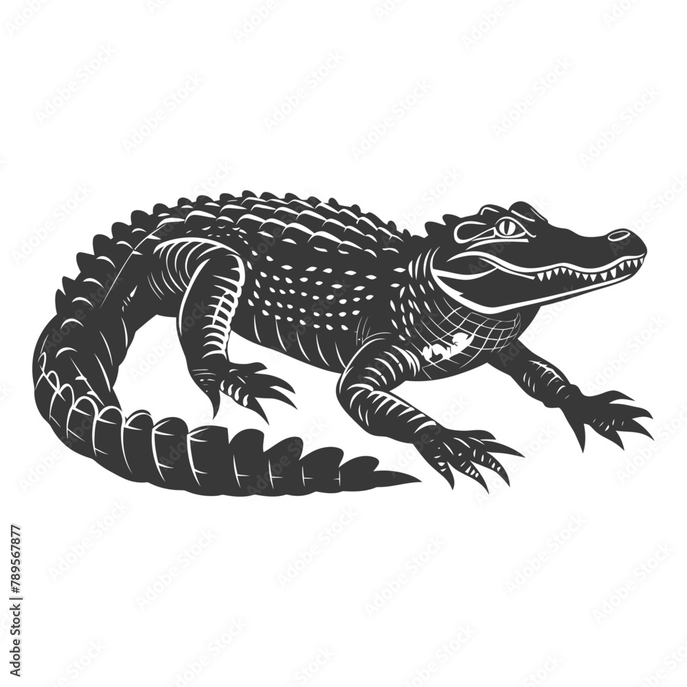 Fototapeta premium Silhouette alligator animal black color only full body