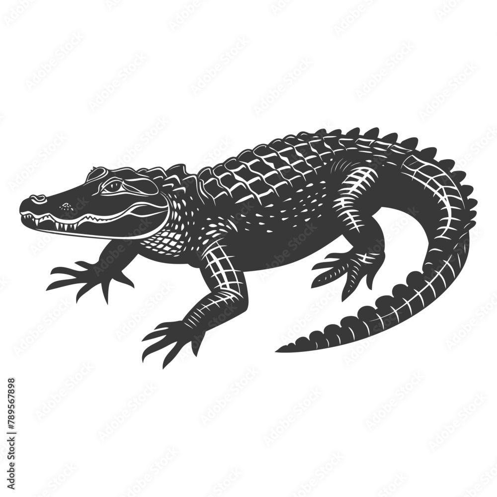Fototapeta premium Silhouette alligator animal black color only full body