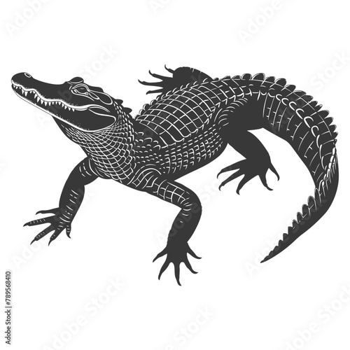 Silhouette alligator animal black color only full body