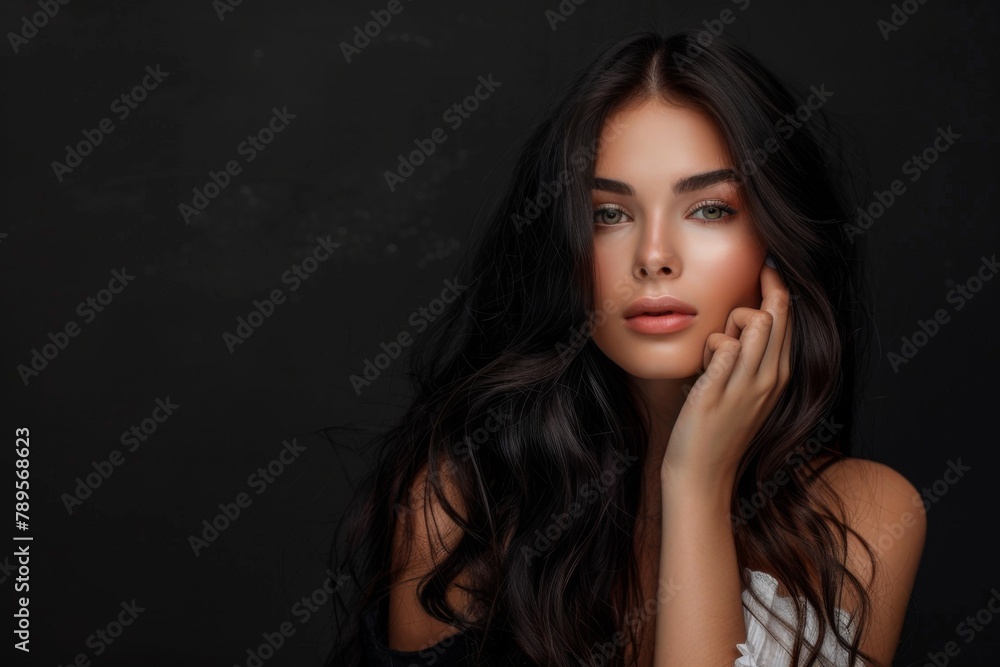 Beautiful woman with long hair on a black background. Beautiful woman with long hair on a black background.