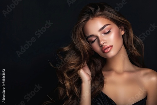 Beautiful woman with long hair on a black background.