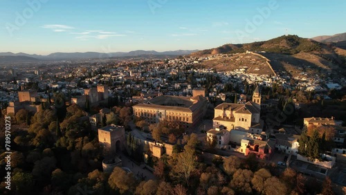  Aerial drone footage of the famous Alhambra palace and fortress in Granada