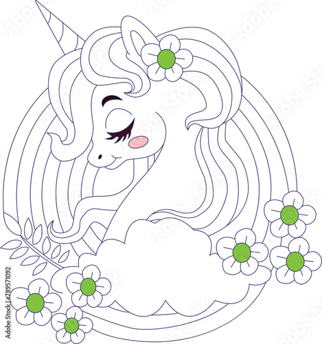cute unicorn coloring page for kids photo