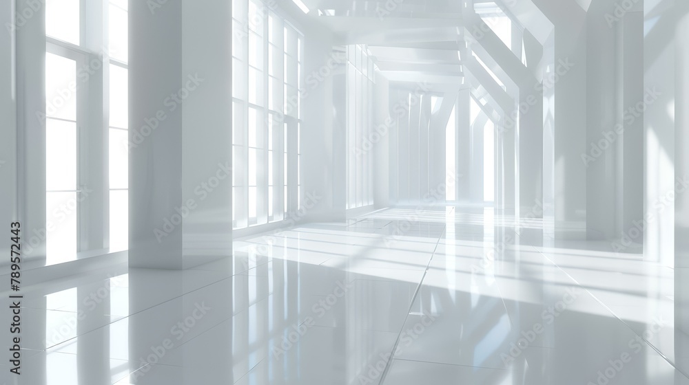 Obraz premium White empty room with windows and floor. 3D rendering illustration.