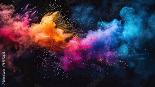 A rainbow powder explosion on a black background