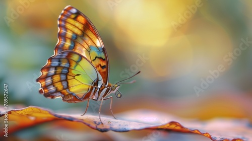 Autumn Whisper: Butterfly on a Color-Changing Leaf - An ultra-high definition image that captures the quiet beauty of a butterfly perched on a leaf that's turning with the season's colors.