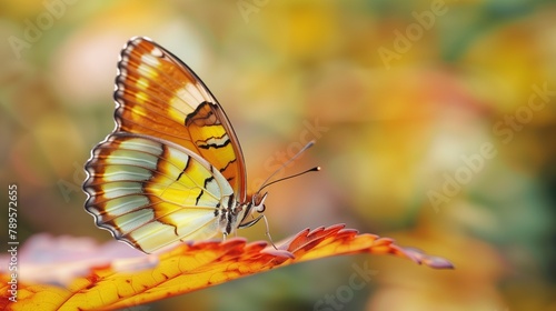 Autumn Whisper  Butterfly on a Color-Changing Leaf - An ultra-high definition image that captures the quiet beauty of a butterfly perched on a leaf that s turning with the season s colors.