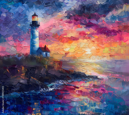 Oil Paint Lighthouse Tumbler Wrap Generated by AI