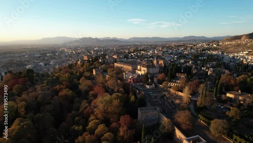  Aerial drone footage of the famous Alhambra palace and fortress in Granada
