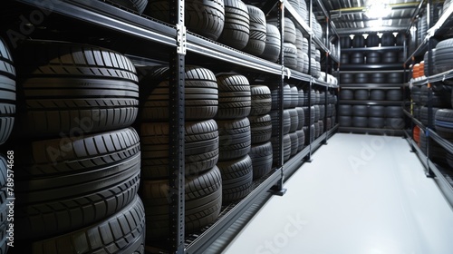 Row of Shelves Filled With Tires