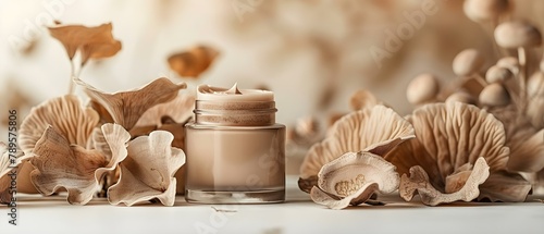 Reishi Cream Elegance: Nature's Touch in Skincare. Concept Skincare Essentials, Natural Ingredients, Anti-Aging Formula, Hydrating Creams photo