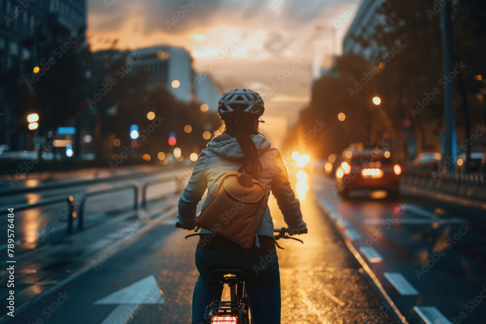 A person exploring the city on a bicycle - obrazy, fototapety, plakaty 