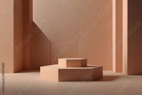 Showcase merchandise with a beige studio 3D background. a podium scenario that features a geometric platform. podium and background vector 3D rendering. display stand for cosmetics




