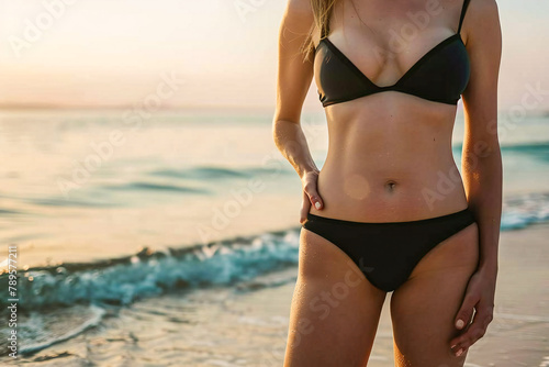 Natural female body in a bikini on the beach