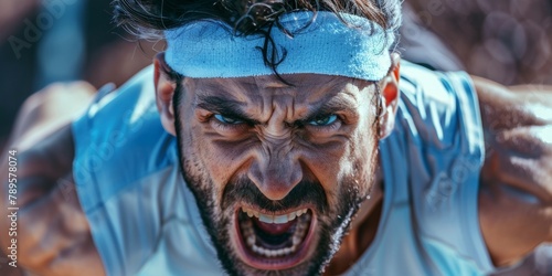 banner One determined athlete expressing intensity, close-up of fierce expression. soft focus,defocus