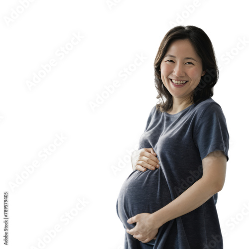 mother's day, pregnant asian women smiling, isolated ona transparent background