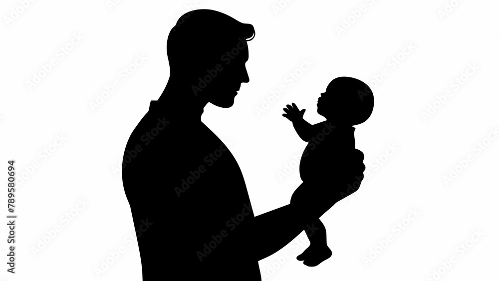 father holding baby silhouette vector illustration