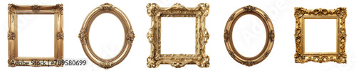 Gold vintage antique baroque frame for photo or picture with no background