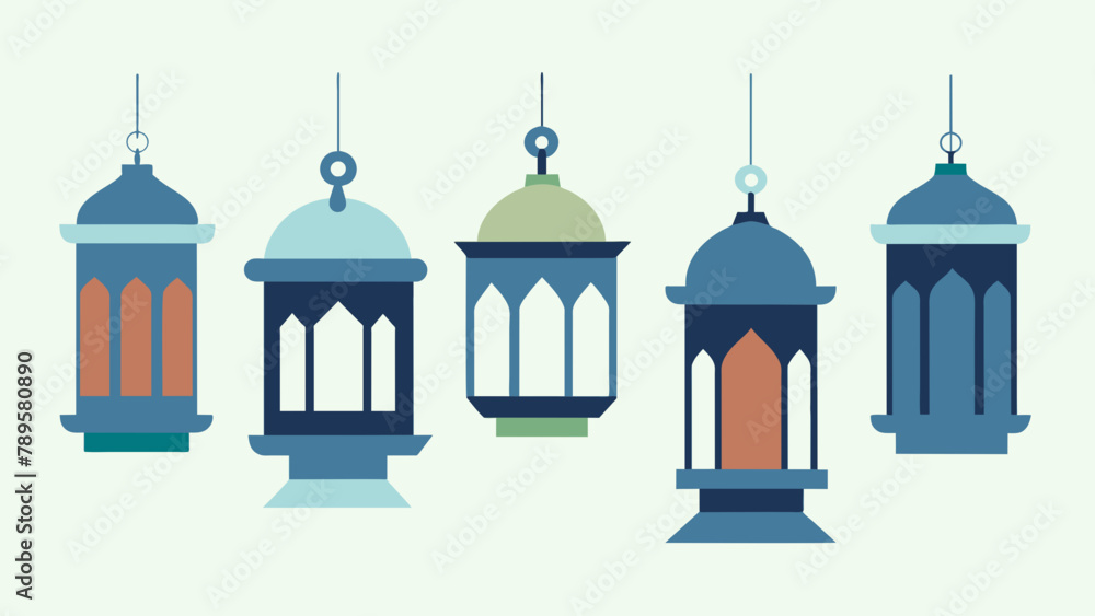 islamic eid lanterns silhouette vector illustration