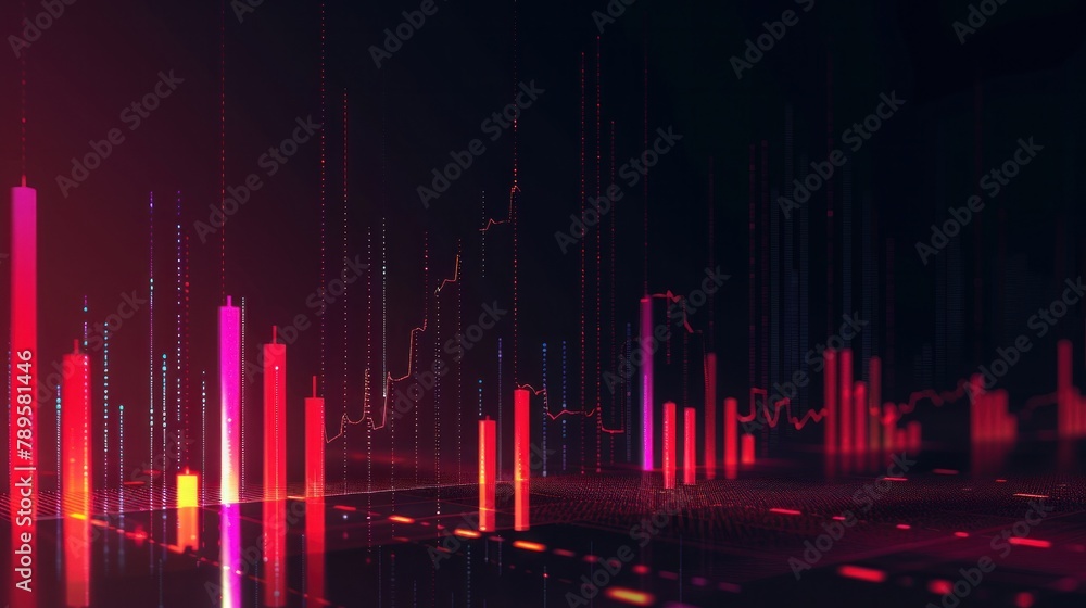 Display of quotes pricing graph visualization. Financial statistic analysis on dark background with growing financial charts. Stock analyzing. Price chart bars. Display of quotes pricing graph visualization. Financial statistic analysis on dark background with growing financial charts. Stock analyzing. Price chart bars.