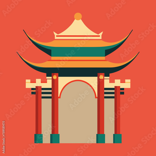 chinese architectural style archway vector illustration