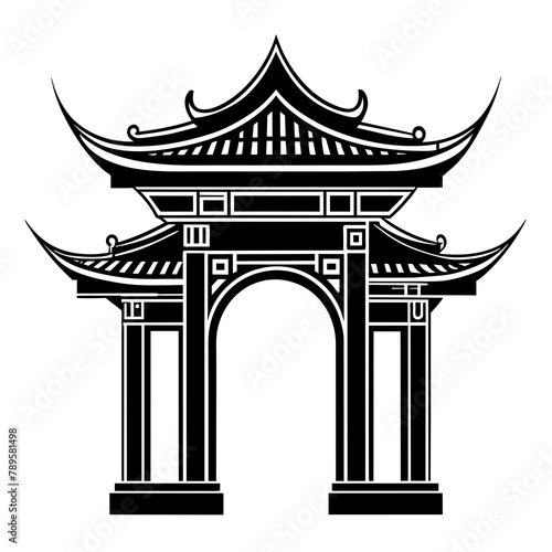 chinese architectural style archway vector illustration