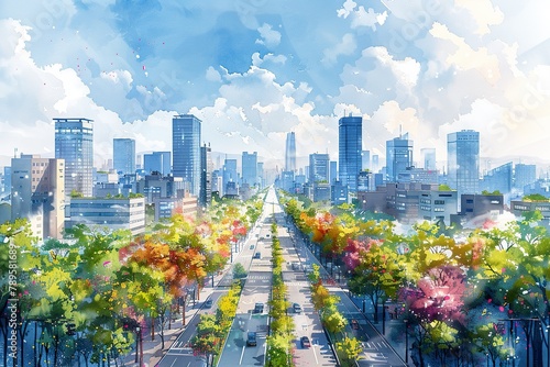 Streets and high-rise buildings of a modern eco-city. Sustainable urban design for the future,