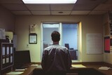 Stigma of mental illness in the workplace, confronting, stark, candid, revealing, smartphone camera, standard lens, midday, photojournalism, color film, realistic, fluorescent lighting