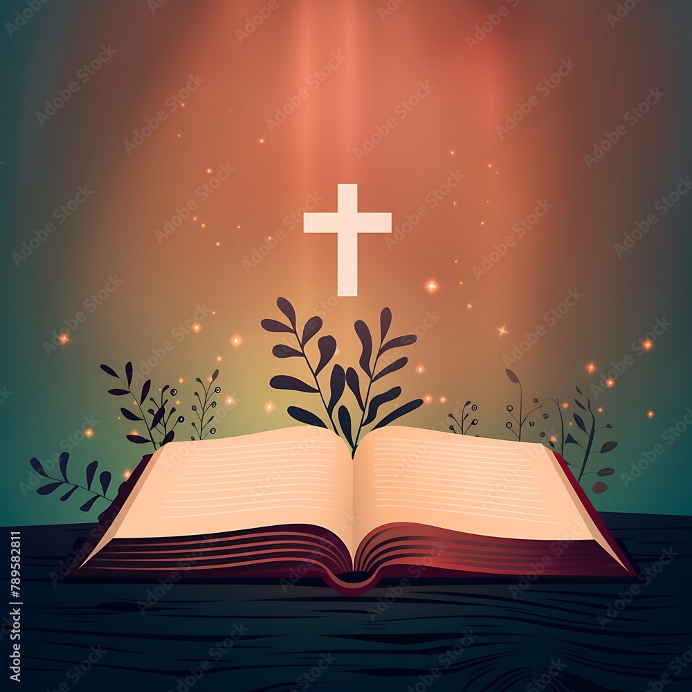 A cross is placed on an open Bible A cross is placed on an open Bible