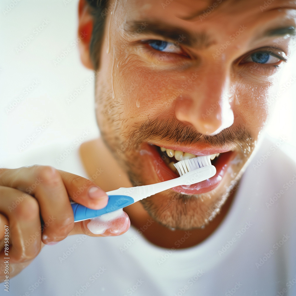person brushing teeth