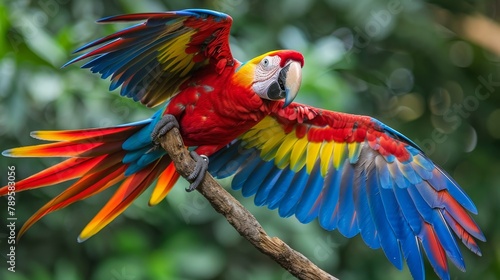 Bird Wings  A photo of a colorful macaw perched on a branch