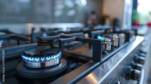 Modern Gas Stove Knobs in Minimalist Kitchen. Concept Gas Stove Knobs, Modern Kitchen Design, Minimalist Decor