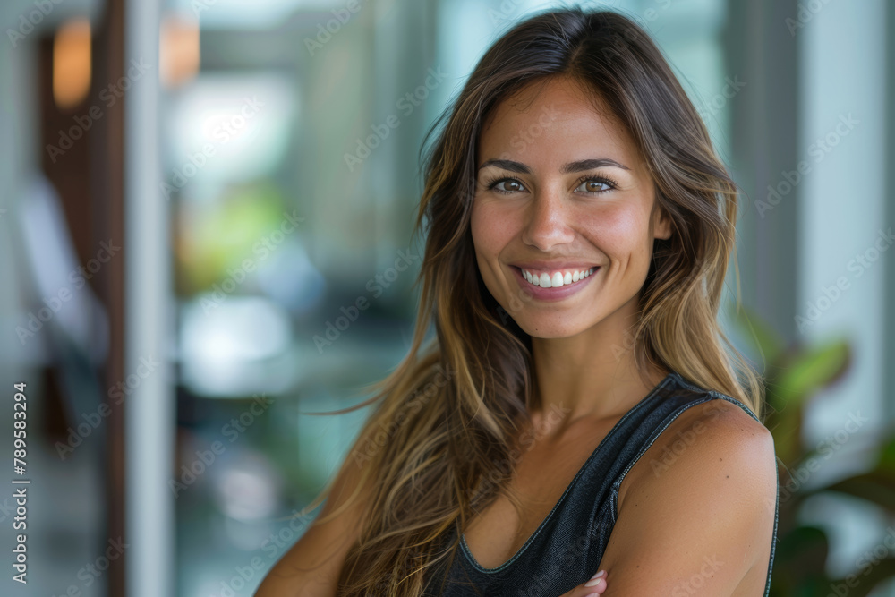 Radiant Woman with Natural Smile in Casual Setting Radiant Woman with Natural Smile in Casual Setting