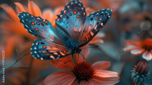 Butterfly Wings: A stunning photo of a butterfly resting on a flower, with its wings fully open © MAY